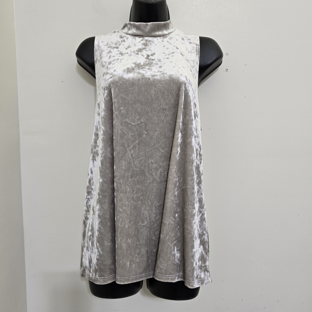 TRES BIEN size Large Sleeveless Crushed Velvet Mock Neck‎ Top Champagne